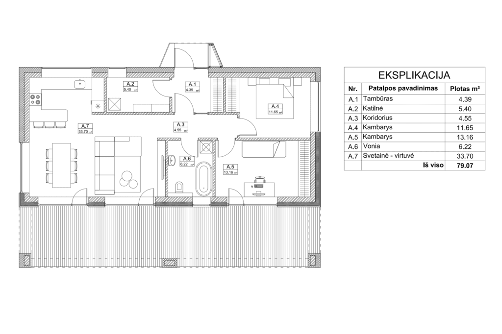 Planas. 80m² gyvenamo namo projektas
