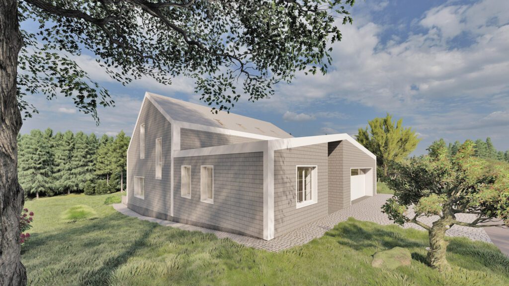 Vizualizacija. Dviejų aukštų gyvenamo namo projektas Kryžiokuose