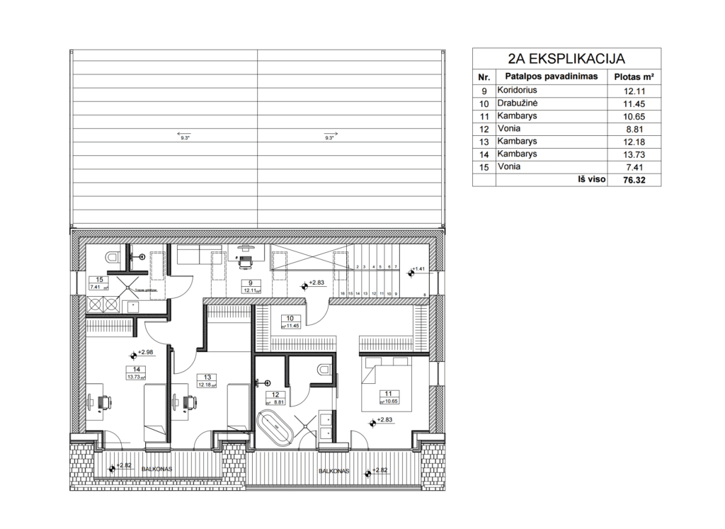 2a planas. Dviejų aukštų gyvenamo namo projektas Kryžiokuose