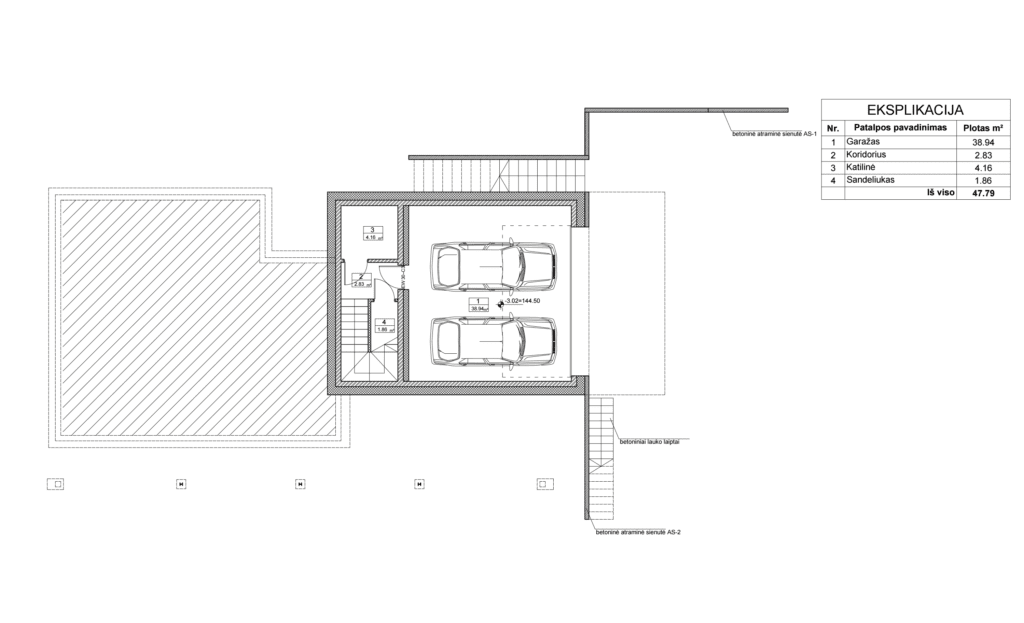 Planas. Vienbutis gyvenamas namas šlaite.
