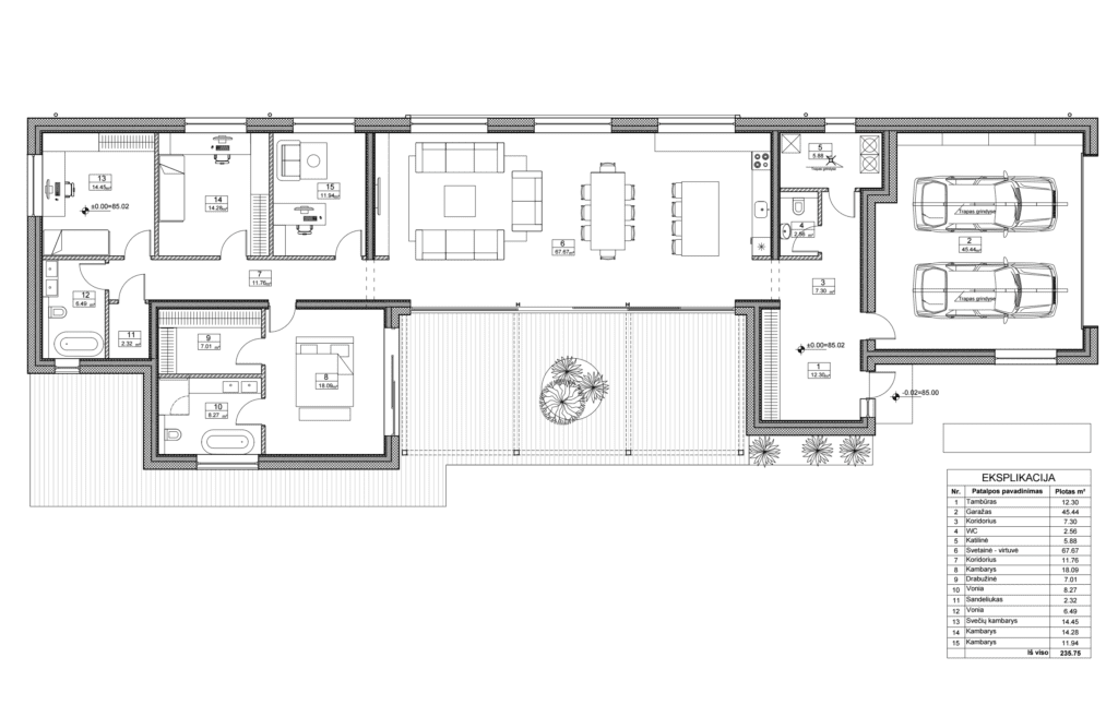 Planas. Vieno aukšto namo projektas - vienbutis Kauno rajone