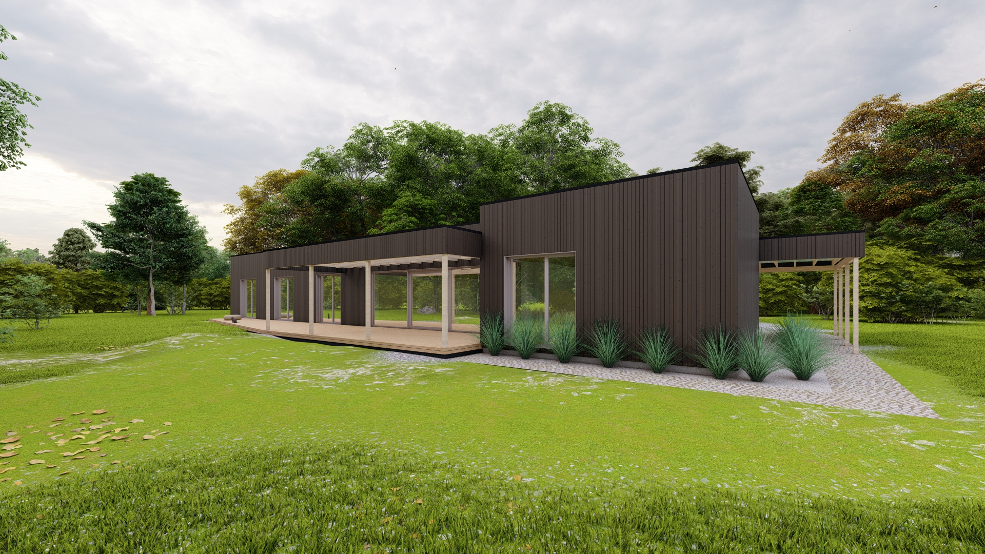 Vizualizacija. Vieno aukšto namo projektas Riešėje